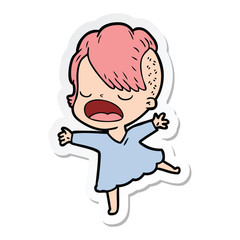 Fototapeta premium sticker of a cartoon cool hipster girl talking