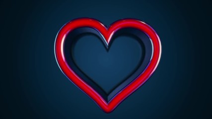 Abstract animation of colorful and glossy glass heart-shaped jewelry box on a dark blue background. Love concept.