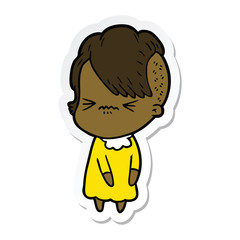 sticker of a cartoon annoyed hipster girl