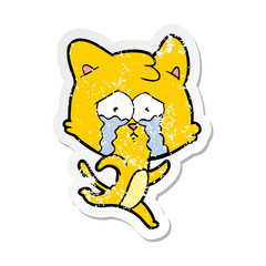 distressed sticker of a cartoon crying cat