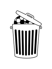 verein fußbälle sport bälle kicken wegwerfen tonne mülltonne mülleimer müll dreck abfall recycling ökologisch biologisch eimer verwerten sauber halten behälter clipart design