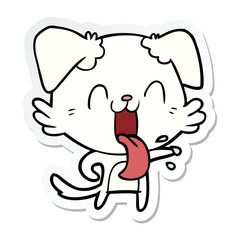 sticker of a cartoon panting dog