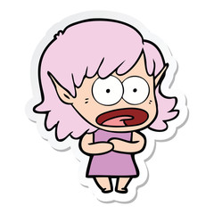 sticker of a cartoon shocked elf girl