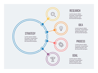 Business infographic. Circular chart with 4 options, steps. Vector circle diagram. Editable line.