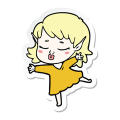 sticker of a pretty cartoon elf girl dancing