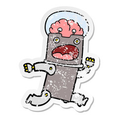 distressed sticker of a cartoon robot