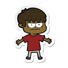 sticker of a annoyed cartoon boy