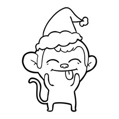 funny line drawing of a monkey wearing santa hat
