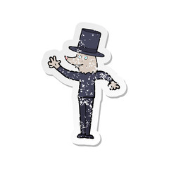 retro distressed sticker of a cartoon waving werewolf