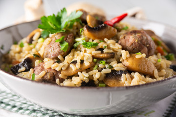 Risotto con funghi e salsiccia