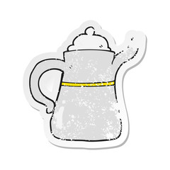 retro distressed sticker of a cartoon coffee pot