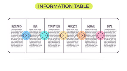 Business infographics. Banner with 6 steps, options. Vector template. Editable line.