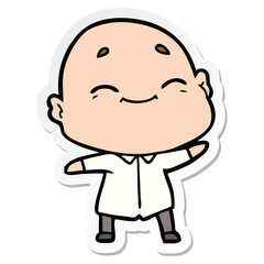 sticker of a happy cartoon bald man