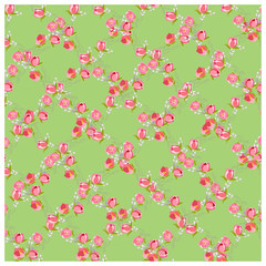 Tulips endless pattern  on green background.