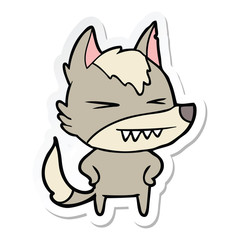 sticker of a angry wolf cartoon