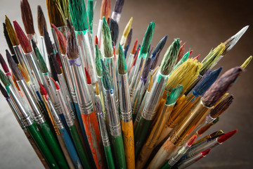 Fototapeta premium Paint brushes and paints for drawing.