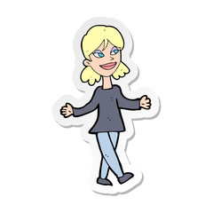 sticker of a cartoon woman with no worries