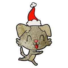 laughing textured cartoon of a dog wearing santa hat