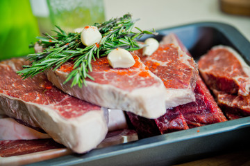 raw meat before cooking. marble beef