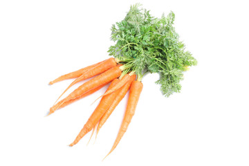 Ripe fresh carrots isolated on white background