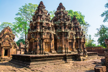 Banteay  Srei  castle  group. Architecture of ancient  Khmer .