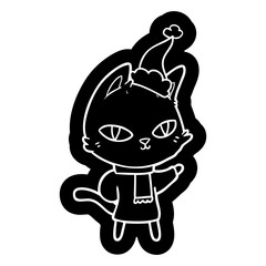 cartoon icon of a cat staring wearing santa hat