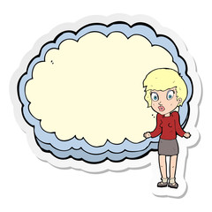 sticker of a woman with text space cloud