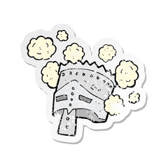 retro distressed sticker of a cartoon helmet