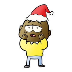 gradient cartoon of a tired bald man wearing santa hat