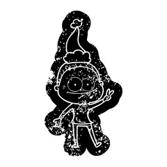 cartoon distressed icon of a happy old woman wearing santa hat
