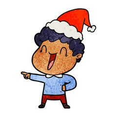 textured cartoon of a happy man wearing santa hat