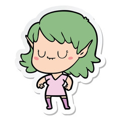 sticker of a happy cartoon elf girl