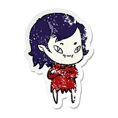 distressed sticker of a cartoon friendly vampire girl