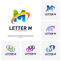 Set of Letter M Logo design concepts. Initial M planet Logo design template vector. Icon Symbol