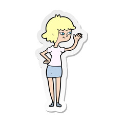 sticker of a cartoon friendly girl waving