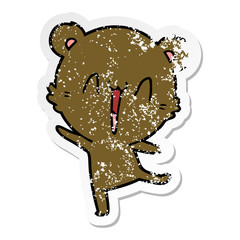 distressed sticker of a happy bear cartoon
