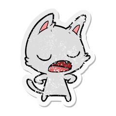 distressed sticker of a talking cat cartoon