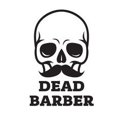 sign skull with beard and mustache, for barbershop or halloween