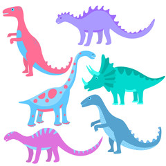 Funny hand drawn dinosaurs. Set of cartoons dino