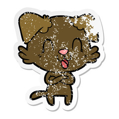 distressed sticker of a laughing cartoon dog
