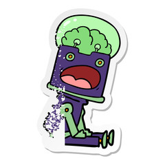 distressed sticker of a cartoon robot
