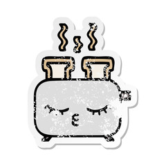 distressed sticker of a cute cartoon of a toaster