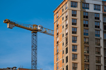 Close up view on construction of new apartment house. Real estate concept