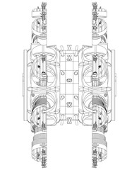 Disassembled radial engine on a white