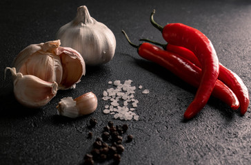 garlic with chili coarse sea salt and black pepper