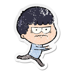 distressed sticker of a cartoon annoyed man