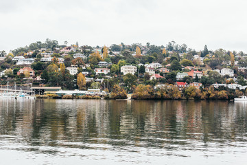 Fototapeta na wymiar boats on the river, city of launceston, Australia