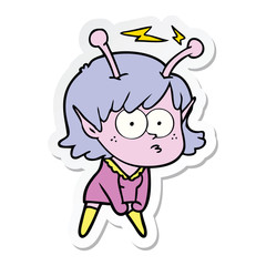 sticker of a cartoon alien girl