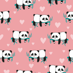 Seamless pattern with cute sleeping panda. Baby print