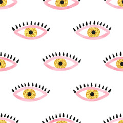 Seamless abstract eyes pattern. Vector background. - 255025594